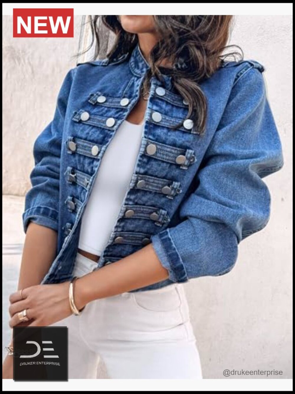 Denim Jacket Button Up Stand Collar Casual Long Sleeve Lightweight Fall Coat - Picture 3 of 7
